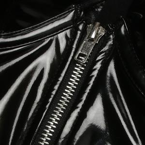 Sexy Punk Faux Leather Spaghetti Straps Bustier Zipper Clubwear Crop Top N23688