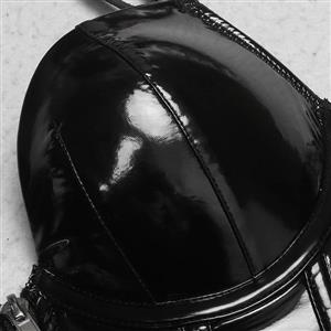 Sexy Punk Faux Leather Spaghetti Straps Bustier Zipper Clubwear Crop Top N23688