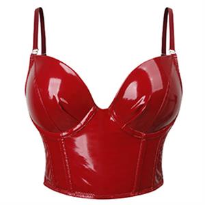 Red Strap Bustier Bra, Crop Top Vegan Leather Bustier Bra, Faux Leather Bustier Bra, Sexy Bra Top, Sexy Black Bustier #N23772