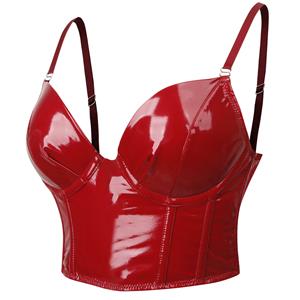 Sexy Punk Faux Leather Spaghetti Straps Bustier Clubwear Crop Top N23772