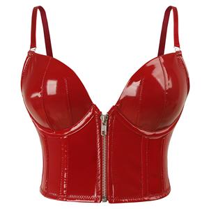 Red Strap Bustier Bra, Crop Top Vegan Leather Bustier Bra, Faux Leather Bustier Bra, Sexy Bra Top, Sexy Black Bustier #N237825