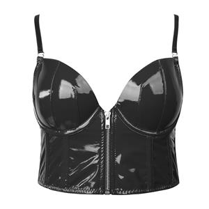 Black Strap Bustier Bra, Crop Top Vegan Leather Bustier Bra, Faux Leather Bustier Bra, Sexy Bra Top, Sexy Black Bustier #N23799