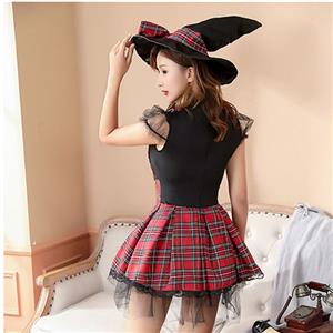 Sexy Female Magician Fake-two Pieces Checkered Dress Adult Cosplay Costume N20855
