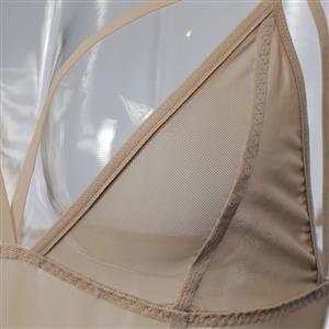 Sexy Flesh Deep V See-through Mesh Strappy Teddy Lingerie N14489