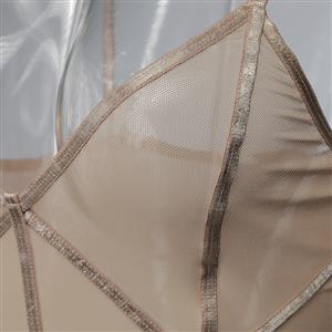 Sexy Flesh V Neck See-through Mesh Criss Cross Strappy Teddy Lingerie N14490