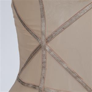 Sexy Flesh V Neck See-through Mesh Criss Cross Strappy Teddy Lingerie N14490