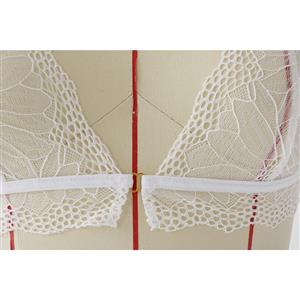 Sexy White Sheer Floral Lace Spaghetti Strap Triangle Bra and Thong Lingerie Set N19378