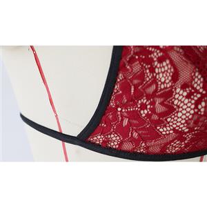 Sexy Sheer Floral Lace Spaghetti Strap Low-cut Bra and Thong Bikini Lingerie Set N19379