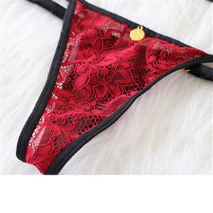 Sexy Sheer Floral Lace Spaghetti Strap Low-cut Bra and Thong Bikini Lingerie Set N19379