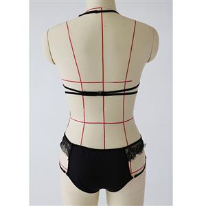 Sexy Strappy Bandage Lace Trim Halter Bra and Thong Bikini Lingerie Set N19380