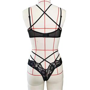 Sexy Strappy Bandage See-through Lace Bra and Thong Bikini Lingerie Set N20094