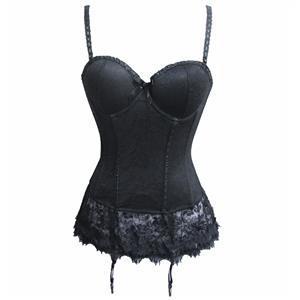 Charming Brocade Floral Lace Hemline Spaghetti Straps Stretchy Chemise Bustier Corset N19451