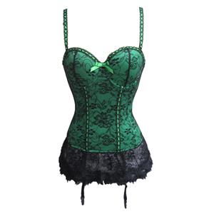 Charming Brocade Floral Lace Hemline Spaghetti Straps Stretchy Chemise Bustier Corset N19453