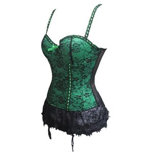 Charming Brocade Floral Lace Hemline Spaghetti Straps Stretchy Chemise Bustier Corset N19453