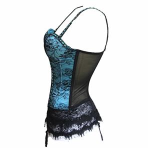Charming Brocade Floral Lace Hemline Spaghetti Straps Stretchy Chemise Bustier Corset N19454