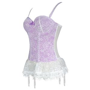 Sexy Brocade Floral Lace Hemline Spaghetti Straps Stretchy Chemise Bustier Corset N22267