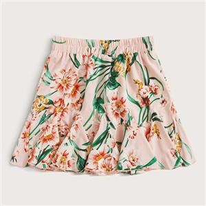 Fashion Floral Print Mermaid Hemline One-step Skirt High Waist Mini Skirt With Drawstring N20787