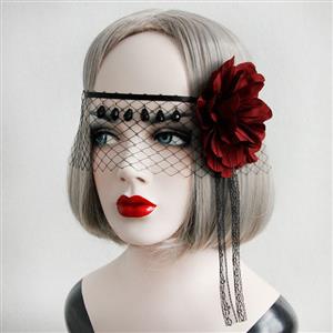 Women's Sexy Flower Gems Fishnet Face Mask MS13023