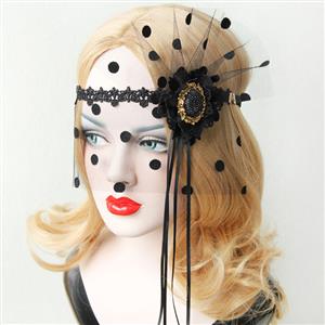 Halloween Masks, Costume Ball Masks, Black Lace Mask, Masquerade Party Mask, Punk Black Mask, Cosplay Face Veil, #MS13024