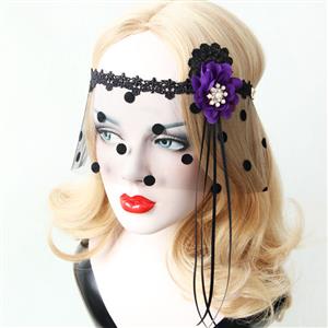 Women's Sexy Flower with Jewelry Dotted Mesh Face Mask MS13025