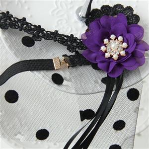 Women's Sexy Flower with Jewelry Dotted Mesh Face Mask MS13025