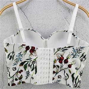 Sexy French Leaves Print Padded Underwire Bustier Spaghetti Straps Bra Clubwear Crop Tops N21027