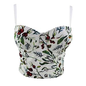 Sexy French Leaves Print Padded Underwire Bustier Spaghetti Straps Bra Clubwear Crop Tops N21027