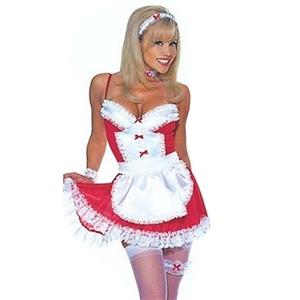 4pcs Sexy French Maid Cosplay Mini Dress Ruffle Babydoll Nightwear Low-cut Lace Lingerie N21556