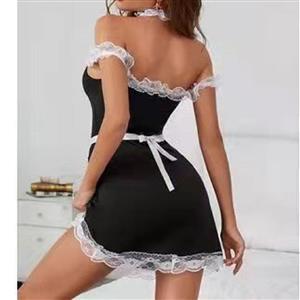 4pcs Sexy French Maid Cosplay Mini Dress Off-shoulder Babydoll Nightwear Lingerie N21931