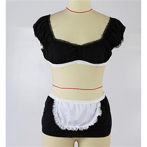Sexy Adult French Maid Off-shoulder Bra Top and Mini Skirt Anime Cosplay Costume N19278