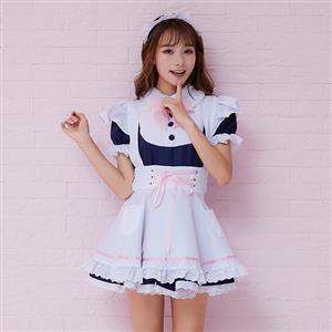 4pcs Adorable French Maid Ruffle Apron Mini Dress Anime Cosplay Fancy Costume N19466