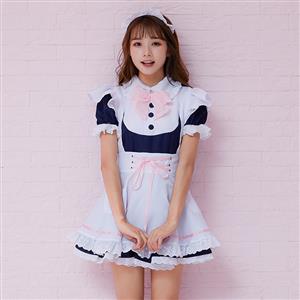 4pcs Adorable French Maid Ruffle Apron Mini Dress Anime Cosplay Fancy Costume N19466