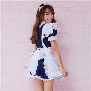 4pcs Adorable French Maid Ruffle Apron Mini Dress Anime Cosplay Fancy Costume N19466