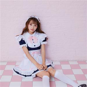 4pcs Adorable French Maid Ruffle Apron Mini Dress Anime Cosplay Fancy Costume N19466