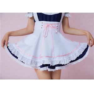 4pcs Adorable French Maid Ruffle Apron Mini Dress Anime Cosplay Fancy Costume N19466