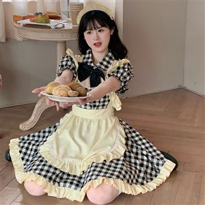 4pcs Adorable French Maid Ruffle Apron Puff Sleeve Mini Dress Anime Lolita Cosplay Costume N21828