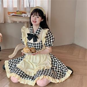 4pcs Adorable French Maid Ruffle Apron Puff Sleeve Mini Dress Anime Lolita Cosplay Costume N21828