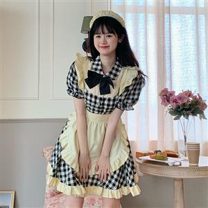 4pcs Adorable French Maid Ruffle Apron Puff Sleeve Mini Dress Anime Lolita Cosplay Costume N21828