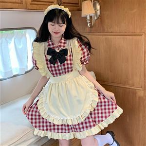 4pcs Adorable French Maid Ruffle Apron Puff Sleeve Mini Dress Anime Lolita Cosplay Costume N21829