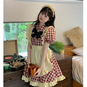 4pcs Adorable French Maid Ruffle Apron Puff Sleeve Mini Dress Anime Lolita Cosplay Costume N21829