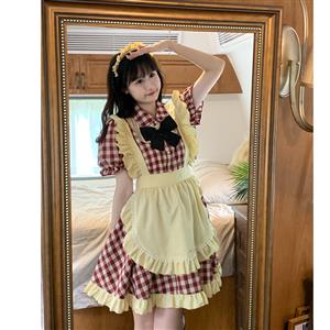 4pcs Adorable French Maid Ruffle Apron Puff Sleeve Mini Dress Anime Lolita Cosplay Costume N21829