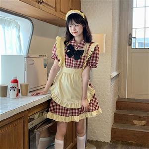 4pcs Adorable French Maid Ruffle Apron Puff Sleeve Mini Dress Anime Lolita Cosplay Costume N21829