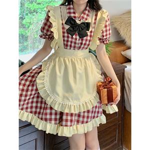 4pcs Adorable French Maid Ruffle Apron Puff Sleeve Mini Dress Anime Lolita Cosplay Costume N21829