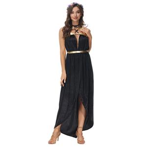 Sexy Goddess Black Gown Greek Mythology Noble Long Dress Adult Halloween Cosplay Costume N22032