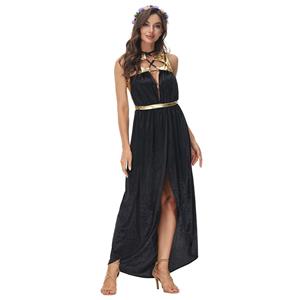 Sexy Goddess Black Gown Greek Mythology Noble Long Dress Adult Halloween Cosplay Costume N22032