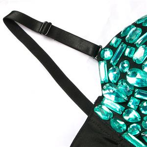 Sexy Green Sweets Studded Gem Spaghetti Straps Bustier Bra Clubwear Crop Top N22380