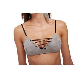 Women's Sexy Grey Spaghetti Straps Lace-up Swimsuit Two Piece Bikini Set BK21078