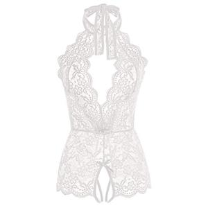 Sexy Halter Cut-out Crotchless Elastic See-through Lace Backless Bodysuit Teddies Lingerie N21964