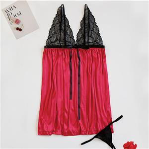 Sexy Halter Deep V Ultra Soft Floral Lace Mesh Babydoll Lingerie Sleepwear Dress N20685
