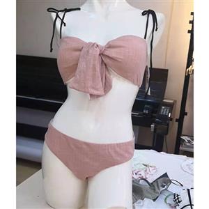 Sexy Pink Halter Type Knot Bra Top Beachwear High Waist Bikini Set BK21121